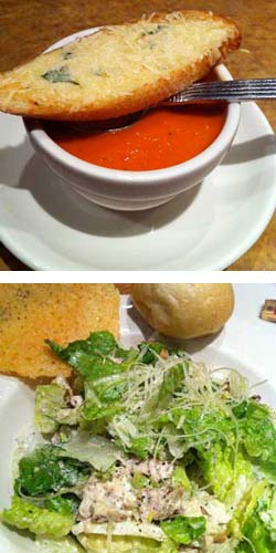 Roma Tomato Basil Soup and Grilled Chicken Caesar Salad