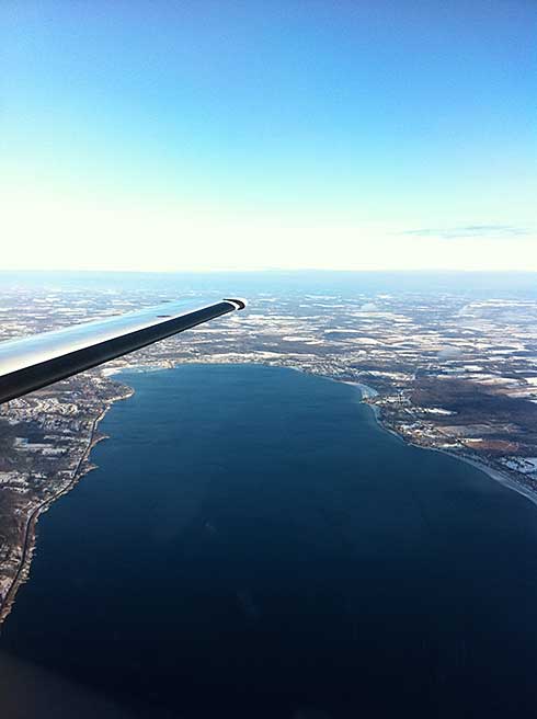 Aerial wintertime photo of Canandaigua Lake and Canandaigua New York