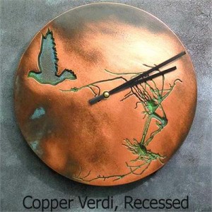 Edgar Allan Poe inspired Wall Clock with Ravens and Copper Verdigris Finish